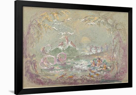 Lake Scene with Fairies and Swans-Robert Caney-Framed Giclee Print