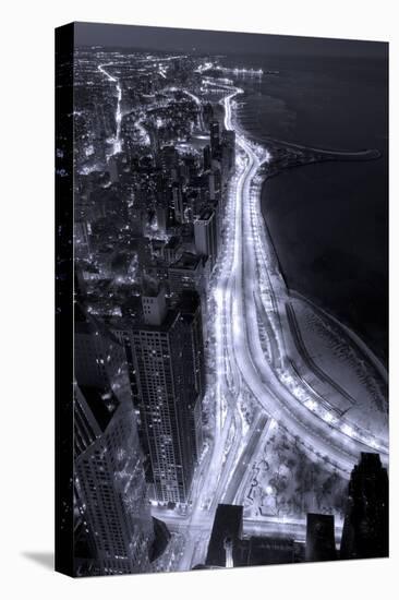 Lake Shore Drive Aerial Black White-Steve Gadomski-Stretched Canvas