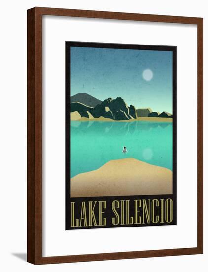 Lake Silencio Retro Travel Poster-null-Framed Poster