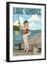 Lake Sunapee, New Hampshire - Pinup Girl Fishing-Lantern Press-Framed Art Print