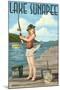 Lake Sunapee, New Hampshire - Pinup Girl Fishing-Lantern Press-Mounted Art Print