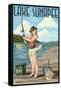 Lake Sunapee, New Hampshire - Pinup Girl Fishing-Lantern Press-Framed Stretched Canvas