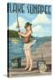 Lake Sunapee, New Hampshire - Pinup Girl Fishing-Lantern Press-Stretched Canvas