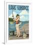 Lake Sunapee, New Hampshire - Pinup Girl Fishing-Lantern Press-Framed Art Print