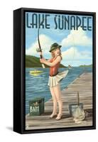 Lake Sunapee, New Hampshire - Pinup Girl Fishing-Lantern Press-Framed Stretched Canvas