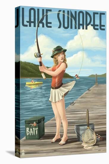 Lake Sunapee, New Hampshire - Pinup Girl Fishing-Lantern Press-Stretched Canvas