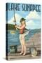 Lake Sunapee, New Hampshire - Pinup Girl Fishing-Lantern Press-Stretched Canvas