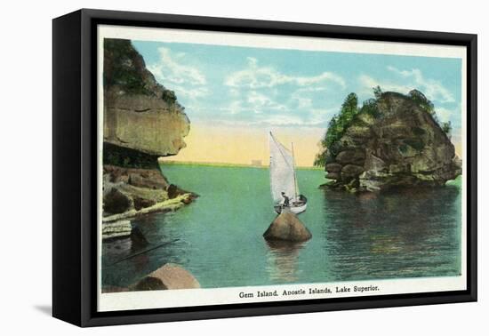 Lake Superior, Wisconsin - Apostle Islands, Gem Island Scene-Lantern Press-Framed Stretched Canvas