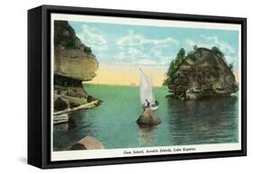 Lake Superior, Wisconsin - Apostle Islands, Gem Island Scene-Lantern Press-Framed Stretched Canvas