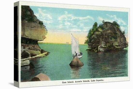 Lake Superior, Wisconsin - Apostle Islands, Gem Island Scene-Lantern Press-Stretched Canvas