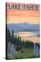 Lake Tahoe - Bear Family and Spring Flowers-Lantern Press-Stretched Canvas