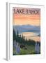 Lake Tahoe - Bear Family and Spring Flowers-Lantern Press-Framed Art Print