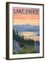 Lake Tahoe - Bear Family and Spring Flowers-Lantern Press-Framed Art Print