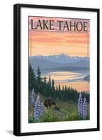Lake Tahoe - Bear Family and Spring Flowers-Lantern Press-Framed Art Print
