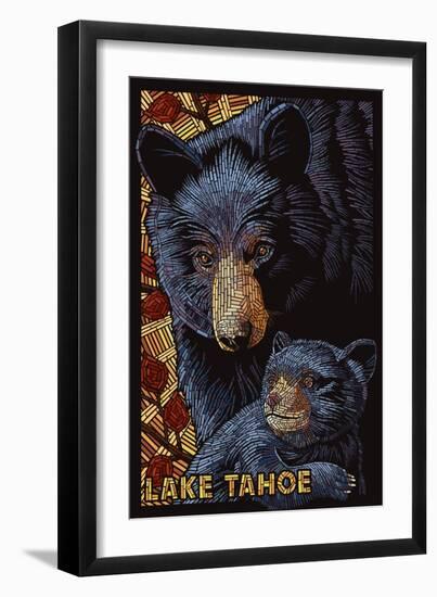 Lake Tahoe - Black Bears - Mosaic-Lantern Press-Framed Art Print