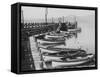 Lake Tahoe, CA - Wooden Boats along Dock Photo-Lantern Press-Framed Stretched Canvas