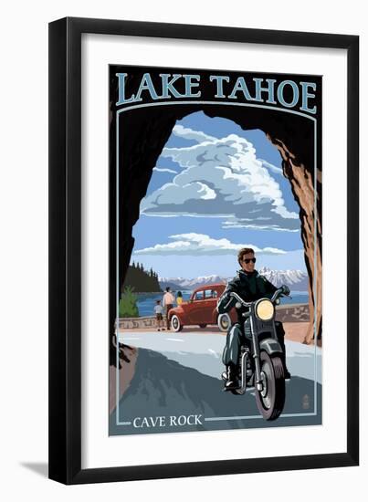 Lake Tahoe, California - Motorcycle Scene-Lantern Press-Framed Art Print