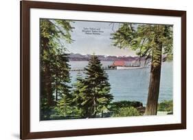 Lake Tahoe, California - Tahoe Tavern View of Lake and Tahoe Steamer-Lantern Press-Framed Art Print