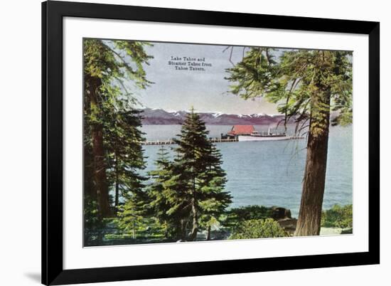 Lake Tahoe, California - Tahoe Tavern View of Lake and Tahoe Steamer-Lantern Press-Framed Art Print