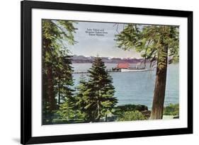 Lake Tahoe, California - Tahoe Tavern View of Lake and Tahoe Steamer-Lantern Press-Framed Art Print