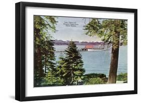 Lake Tahoe, California - Tahoe Tavern View of Lake and Tahoe Steamer-Lantern Press-Framed Art Print