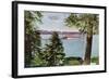 Lake Tahoe, California - Tahoe Tavern View of Lake and Tahoe Steamer-Lantern Press-Framed Art Print