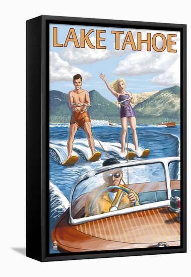 Lake Tahoe, California - Water Skiing Scene-Lantern Press-Framed Stretched Canvas