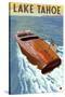 Lake Tahoe, California - Wooden Boat-Lantern Press-Stretched Canvas