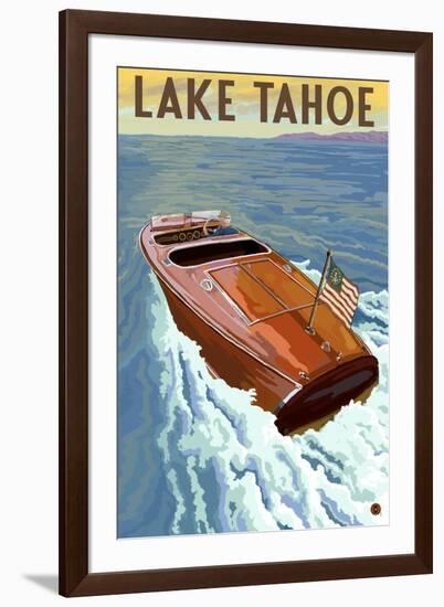 Lake Tahoe, California - Wooden Boat-Lantern Press-Framed Art Print