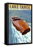 Lake Tahoe, California - Wooden Boat-Lantern Press-Framed Stretched Canvas