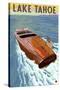 Lake Tahoe, California - Wooden Boat-Lantern Press-Stretched Canvas