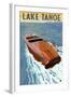 Lake Tahoe, California - Wooden Boat-Lantern Press-Framed Art Print