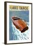 Lake Tahoe, California - Wooden Boat-Lantern Press-Framed Art Print