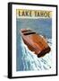 Lake Tahoe, California - Wooden Boat-Lantern Press-Framed Art Print