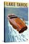 Lake Tahoe, California - Wooden Boat-Lantern Press-Stretched Canvas