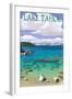 Lake Tahoe - Kayakers in Secret Cove-Lantern Press-Framed Art Print