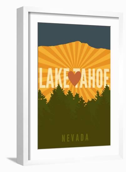 Lake Tahoe, Nevada - Heart and Mountains-Lantern Press-Framed Art Print