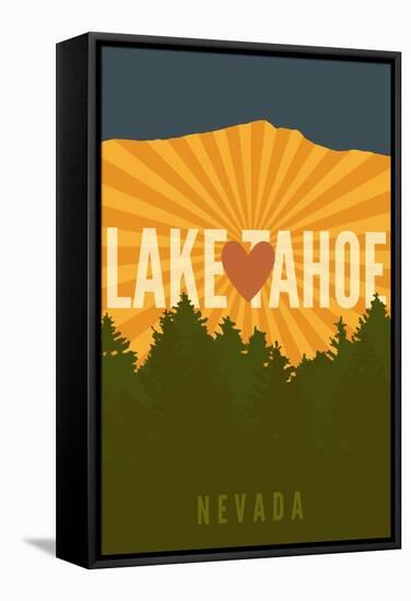 Lake Tahoe, Nevada - Heart and Mountains-Lantern Press-Framed Stretched Canvas