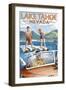 Lake Tahoe, Nevada - Water Skiing Scene-Lantern Press-Framed Art Print