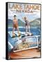 Lake Tahoe, Nevada - Water Skiing Scene-Lantern Press-Framed Stretched Canvas