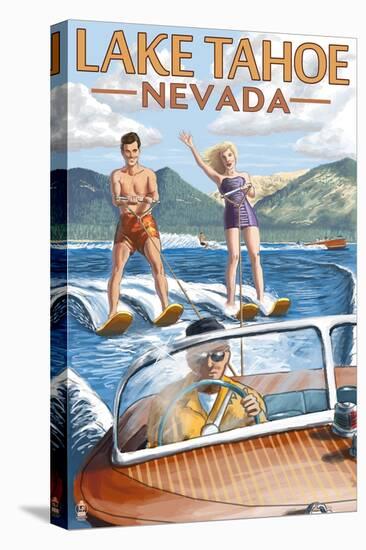 Lake Tahoe, Nevada - Water Skiing Scene-Lantern Press-Stretched Canvas