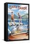 Lake Tahoe - Water Skiing Scene-Lantern Press-Framed Stretched Canvas
