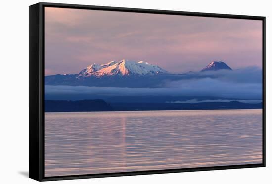 Lake Taupo with Mount Ruapehu and Mount Ngauruhoe at Dawn-Stuart-Framed Stretched Canvas