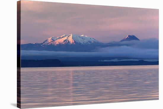 Lake Taupo with Mount Ruapehu and Mount Ngauruhoe at Dawn-Stuart-Stretched Canvas