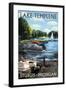 Lake Templene - Sturgis, Michigan - Pontoon Boats-Lantern Press-Framed Art Print