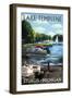 Lake Templene - Sturgis, Michigan - Pontoon Boats-Lantern Press-Framed Art Print