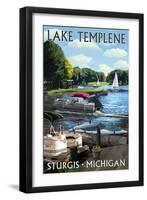 Lake Templene - Sturgis, Michigan - Pontoon Boats-Lantern Press-Framed Art Print