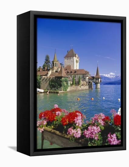 Lake Thun (Thunersee) and Oberhofen Castle, Bernese Oberland, Switzerland, Europe-Simon Harris-Framed Stretched Canvas