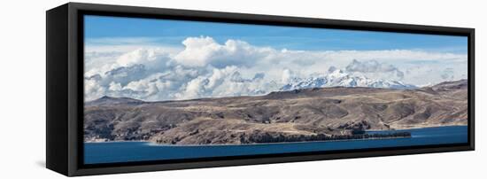 Lake Titicaca and the Cordillera Real Mountain Range in the Background-Alex Saberi-Framed Stretched Canvas