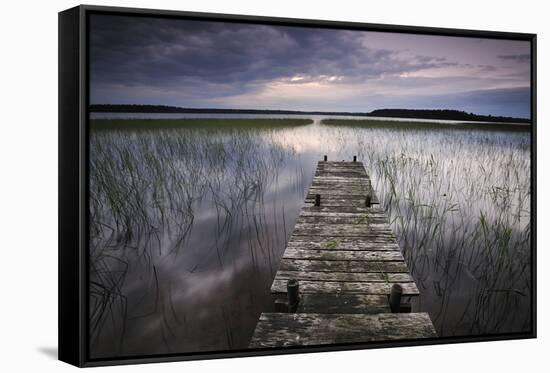 Lake Usma Viewed from a Mooring Stage on Moricsala Island with Dark Clouds, Moricsala, Latvia-López-Framed Stretched Canvas